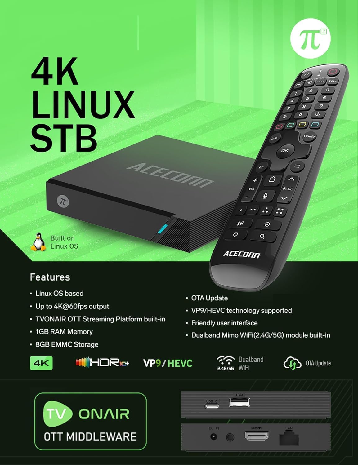 Smallest Linux Box Meentek Pi2 π2 4K Linux Set-Top Box | Dual Band 2.4G/5G Wi-Fi | Gigabit ...
